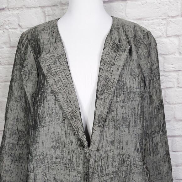 Eileen Fisher Gray Silver Silk Blend Textured Crinkle Jacket Pin Closure XL - Picture 2 of 13